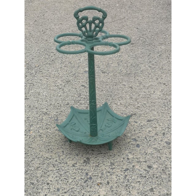 Green Cast Iron Umbrella Stand with Handle, 1920s For Sale - Image 10 of 12