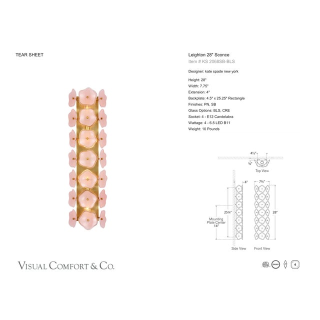 Transitional kate spade new york for Visual Comfort Signature Leighton 28" Sconce in Soft Brass with Blush Tinted Glass For Sale - Image 3 of 5