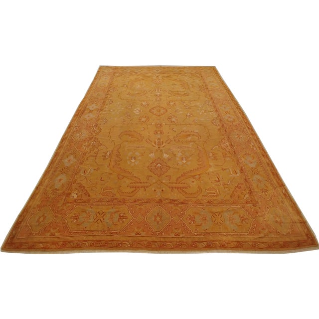 Late 19th Century An Oushak Carpet, Turkish Rugs, Handmade Oriental Rugs, Gold, Green, Pink, Ivory For Sale - Image 5 of 11