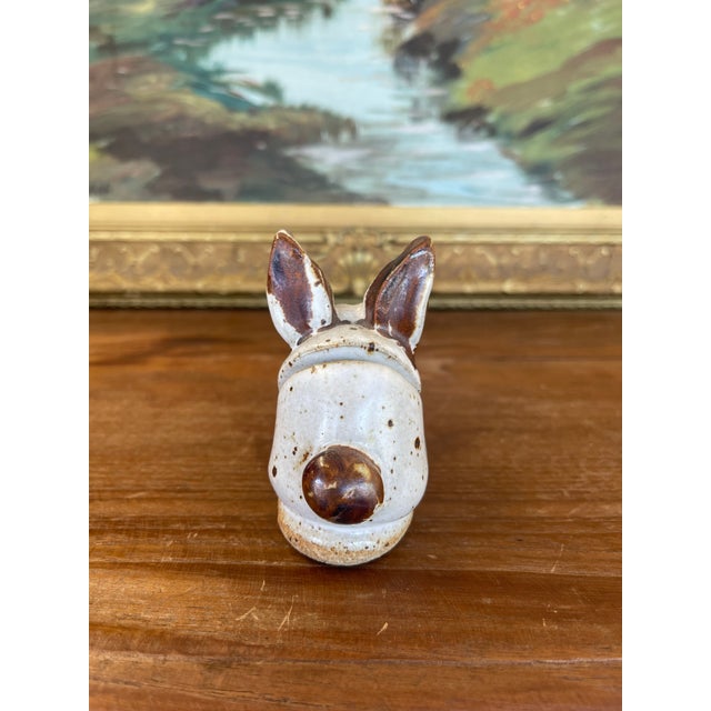 Handmade Studio Pottery Bunny Card Holder With Brown Glaze Accents. For Sale - Image 10 of 10
