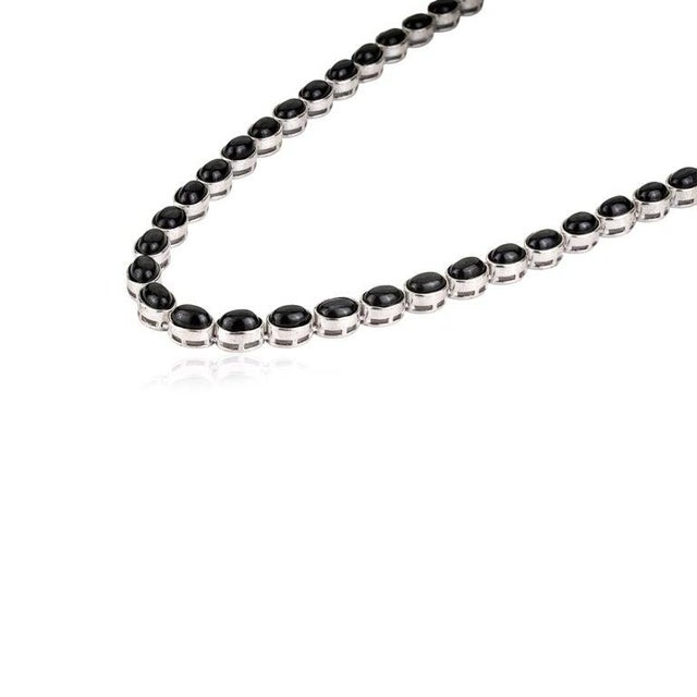 Metal Black Star Gemstone Bezel Set Silver Tennis Necklace 16 Inches- Mothers Day Gift For Sale - Image 7 of 10