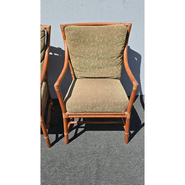 Brown Pair of Vintage McGuire Orlando Diaz-Azcuy Bamboo Rattan Chairs W Leather Straps For Sale - Image 8 of 18