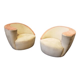 Pair of Vladimir Kagan for Weiman Nautilus Chairs in Tan and Pink For Sale