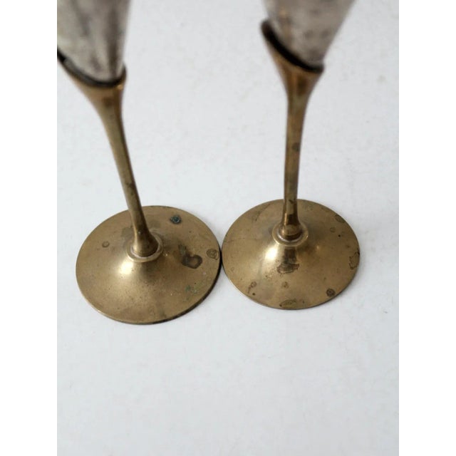 Metal Vintage Brass & Silver Plated Champagne Flutes Pair For Sale - Image 7 of 11