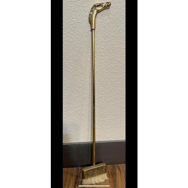 Metal **Vintage Five- Piece Solid Brass Horse Head Fire Tool Set**Polished Brass** For Sale - Image 7 of 8
