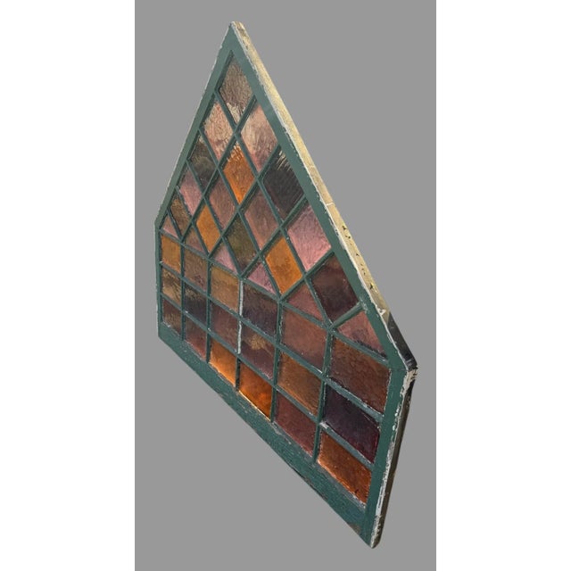 Large Antique Colored Stained Glass Pyramidal Church Window For Sale - Image 9 of 12