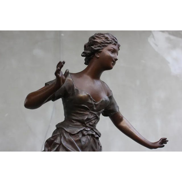 French Sculpture of Girl on Wood Base by Ernest Rancoulet For Sale - Image 6 of 12