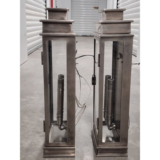 Chapman & Myers Polished Nickel Linear Wall Lanterns- A Pair For Sale In New York - Image 6 of 15