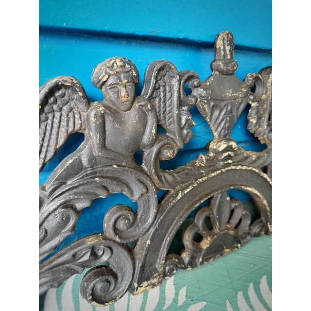 Early 19th Century Antique Victorian Cast Iron Cherub Architectural Pediment Decorative / Wall Decor - Set of 2 For Sale - Image 5 of 12