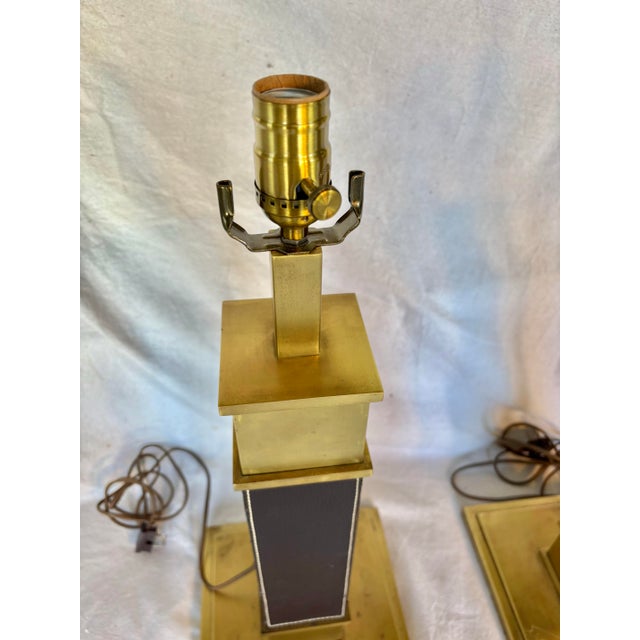 Mid 20th Century Brass and Leather Table Lamps - A Pair For Sale - Image 6 of 12