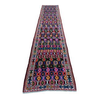 Vintage Turkish Rug Runner Geometric Carpet Runner-2′11″ × 12′11″ For Sale