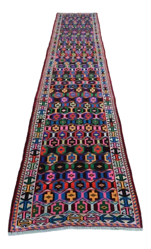 Vintage Turkish Rug Runner Geometric Carpet Runner-2′11″ × 12′11″