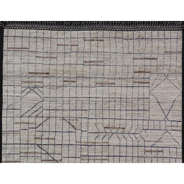 Modern Moroccan Rug in Neutral Tones With Subdued Design With Pops of Blue 9'10 X 14'1 For Sale - Image 10 of 12