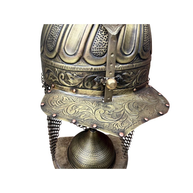 Hand Carved Heavy Brass Fluted Helmet For Sale In Los Angeles - Image 6 of 14