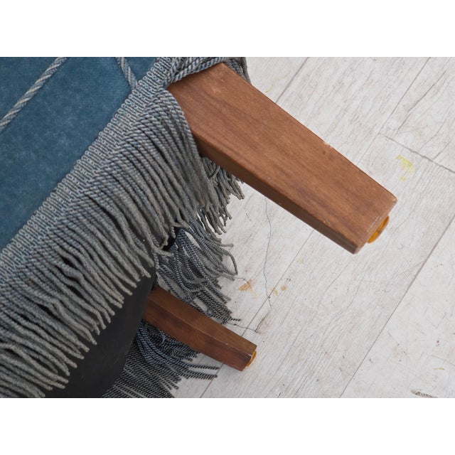 Set of Vintage Danish Chair with Ottoman in Blue Furniture Velour and Oak, 1960s For Sale - Image 13 of 18
