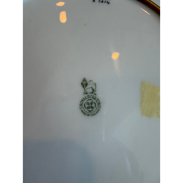 Ceramic 1920s Royal Daulton E. Perry Signed, Burslem Factory, Raised Gilt Gold in Blossoms and Swags “Cabinet Plates” - Set of Two For Sale - Image 7 of 7