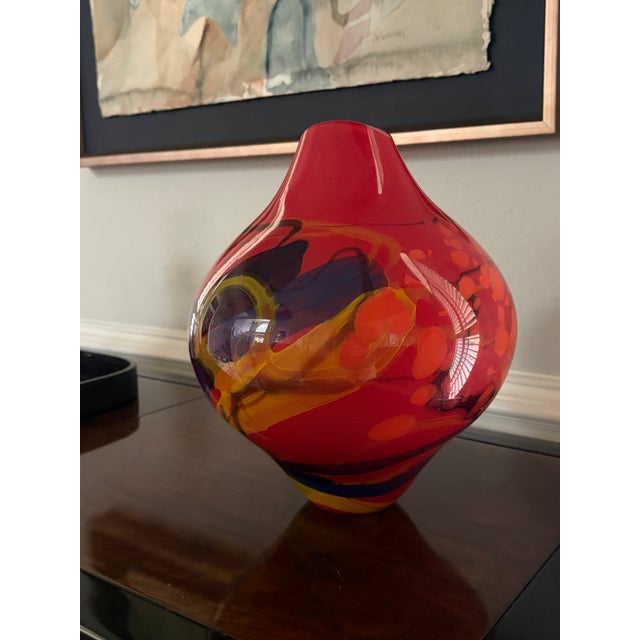 Signed Ioan Nemțoi Romanian Hand-Blown Multicolor Art Glass Vase Circa 1990 For Sale - Image 4 of 16