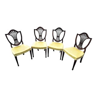 Mid 20th Century Stickley Shield Back Style Mahogany Dining Chairs With Custom Embellished Vinyl Seat Covers-Set of 4 For Sale