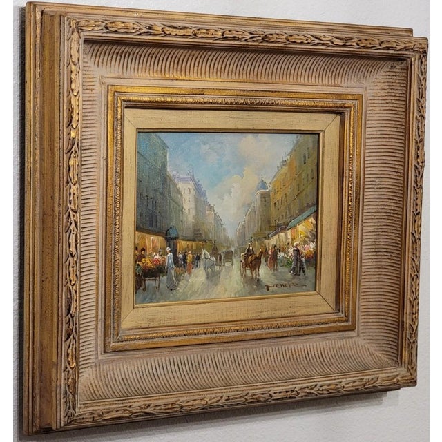 Mid 20th Century Paris Flower Market During the City's Belle Epoque Original Oil on Canvas by T E Pencke For Sale - Image 4 of 5