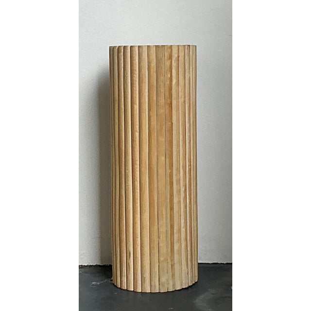 Vintage Ribbed Wood and Rattan Small Pedestal For Sale - Image 14 of 15