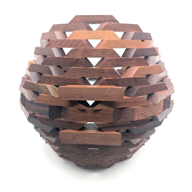 Vintage Wood Geometric Block Basket For Sale - Image 9 of 9