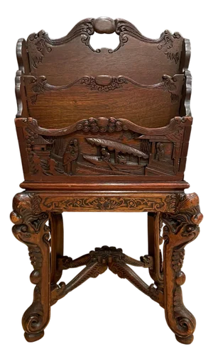 Early 20th Century Carved Chinoiserie Magazine Rack