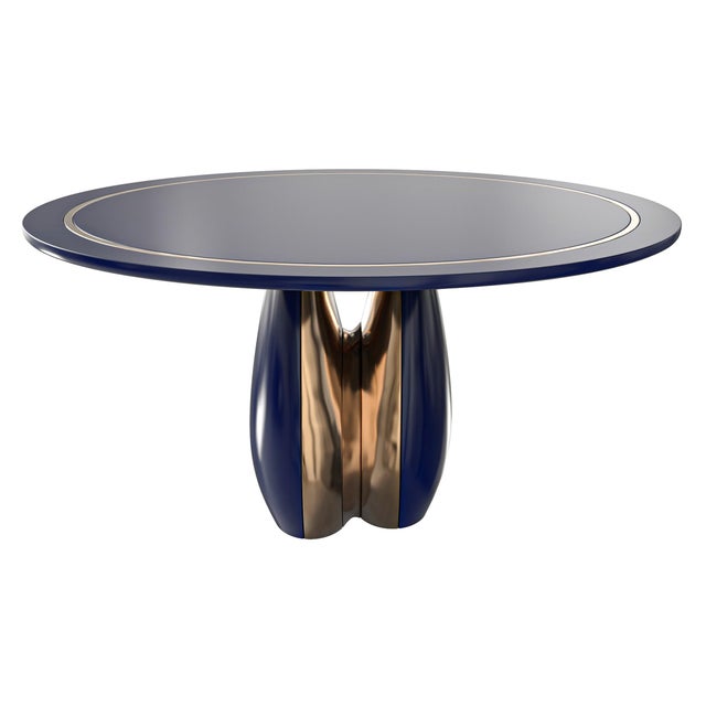 Art Deco "Alphacute" Round Table With Bronze and Stainless Steel, Handcrafted For Sale - Image 3 of 8