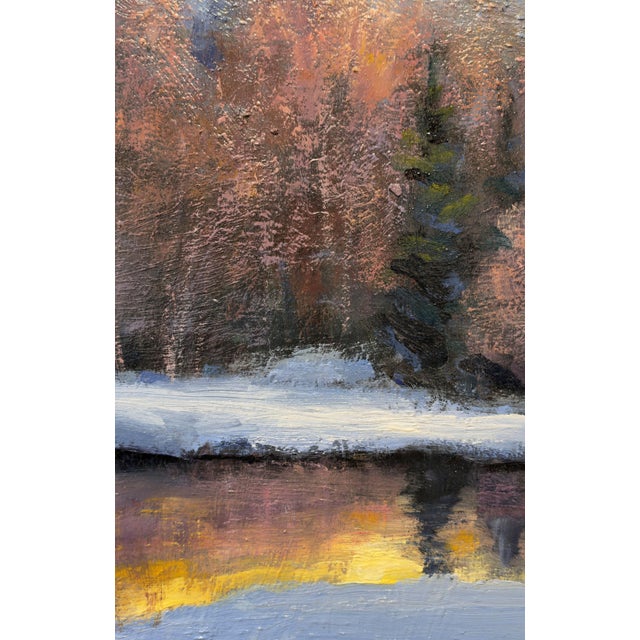 When the River Speaks by Seth Winegar | Oil on Panel Winter River at Dusk For Sale - Image 4 of 10