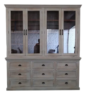 Modern Tall Double Bookcase 4 Glass Door Hutch