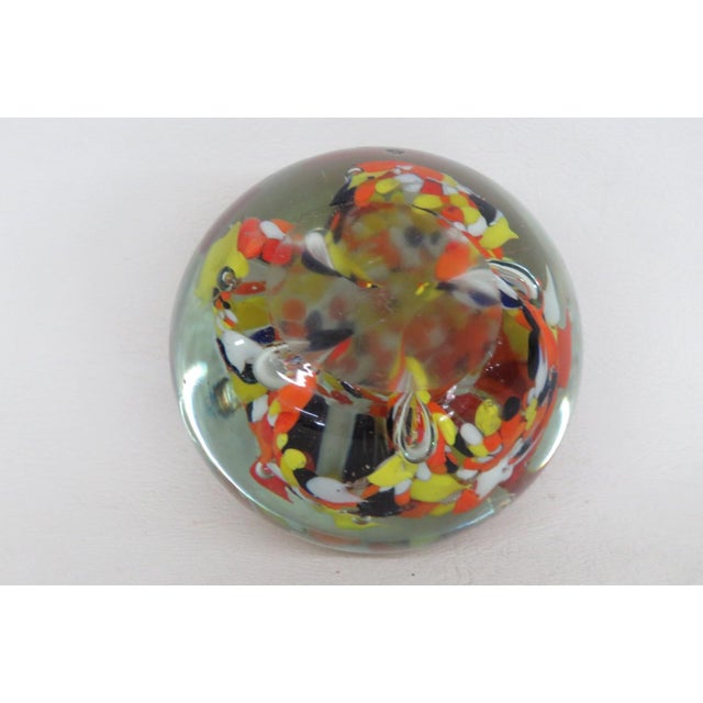 Mid-Century Modern Art Glass Paperweight Multicolor Yellow Black Orange Confetti Pattern 5074b For Sale - Image 3 of 9