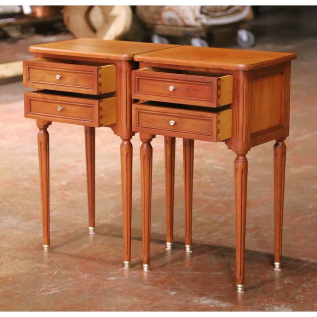 Pair of Late 20th Century French Louis XVI Walnut Bedside Tables With Drawers For Sale In Dallas - Image 6 of 15