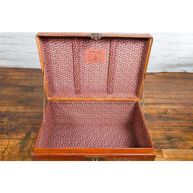 19th Century Chinese Qing Dynasty Period Lacquered Leather Trunk with Distressed Patina For Sale - Image 11 of 13