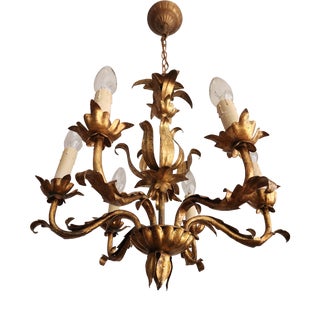 Vintage Florentine Chandelier Gilded in Gold Leaf, 1940s For Sale