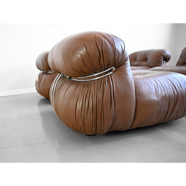 Metal Soriana Lounge Chairs in Brown Leather by Afra and Tobia Scarpa for Cassina - Set of Four For Sale - Image 7 of 18