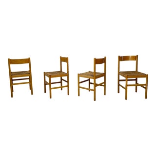 Set of 4 1980s Bentwood and Woven Rush Seats Dining Chairs For Sale