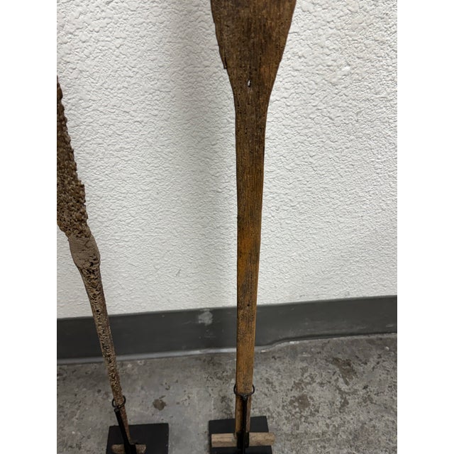 Metal Wood + Iron Oar Artifacts on Stands, 19th Century For Sale - Image 7 of 12