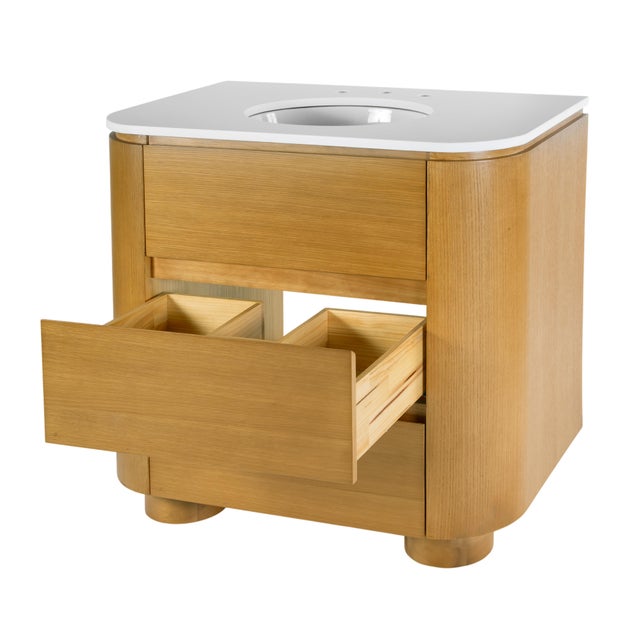 Genoa 36 in. W Rectangular Wood & Quartz 2 Drawer Single Sink Bathroom Vanity, Light Oak For Sale In Chicago - Image 6 of 11