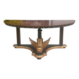 19th C Style Empire Winged Dolphin Demilune Console Table For Sale