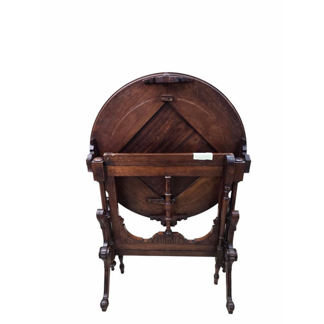 Brown Antique Victorian Eastlake Round Tilt-Top Games Table For Sale - Image 8 of 12