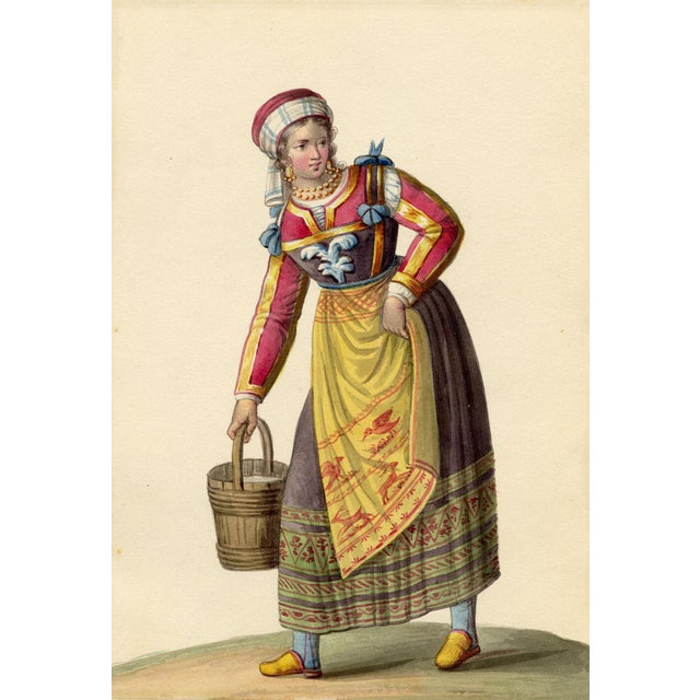 Michela De Vito, Costume of Villalago, Province of l'Aquila in the Kingdom of Naples, 1800s, Paper For Sale