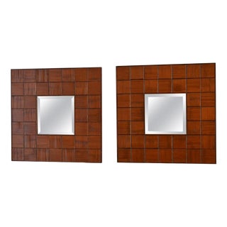 Italian Square Mirrors in Hand Carved Wood Relief, 1960s, Set of 2 For Sale