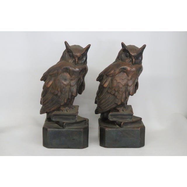 Owls Birds Standing on Books Sculpture Bookends a Pair 4679b For Sale - Image 10 of 15