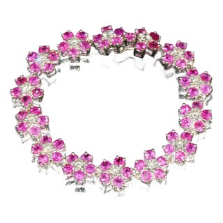 Certified Natural 18.6Ct VS F Diamond Ruby 18K Solid Gold Floral Tennis Bracelet For Sale