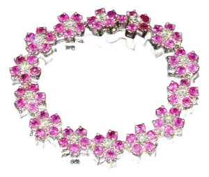 Certified Natural 18.6Ct VS F Diamond Ruby 18K Solid Gold Floral Tennis Bracelet