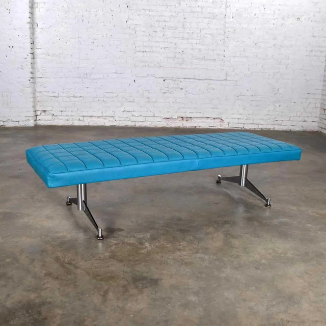 Mid 20th Century Mid 20th Century Bench Daybed Turquoise Vinyl Faux Leather & Chrome After Arthur Umanoff for Madison Furniture Co For Sale - Image 5 of 13