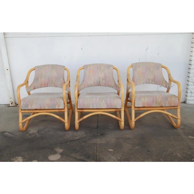 Wood Boho Chic Upholstered Bamboo Armchairs For Sale - Image 7 of 11