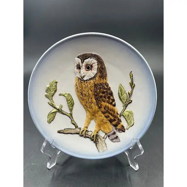 Late 20th century vintage 1976 darling hand painted relief of a barn owl by the noted Goebel Company of Germany. Wonderful...