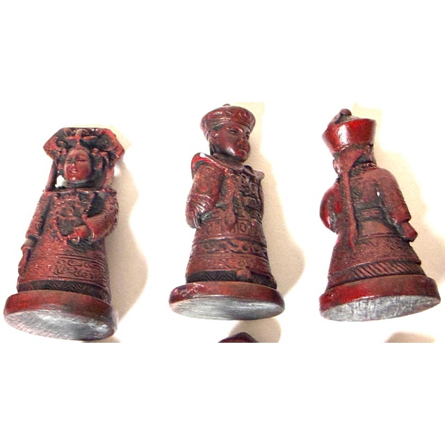 Exceptional Chinese Lacquered Travel Chess Set Lacquered Board & Court Figures For Sale - Image 4 of 18
