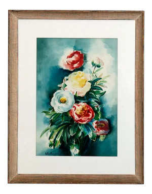 Mid 20th Century Floral Still Life Watercolor Painting, Framed