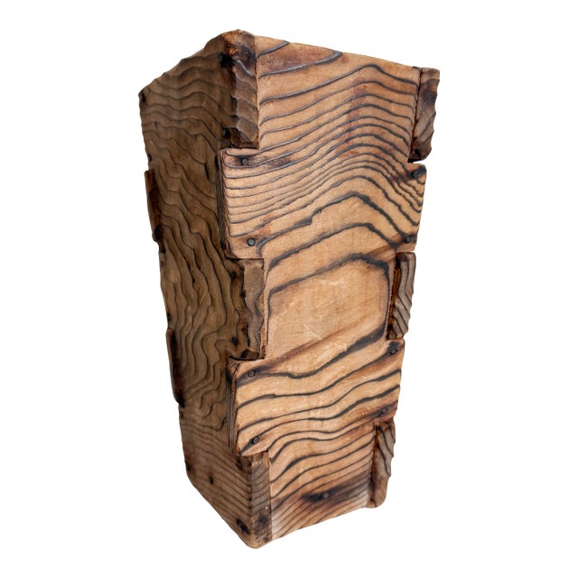 1970s Japanese Uzukuri Wood Vase With Dovetail Corners For Sale